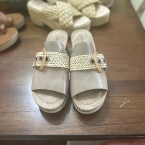 Pierre Dumas Tan Wedge Sandals with Cushioned Footbed